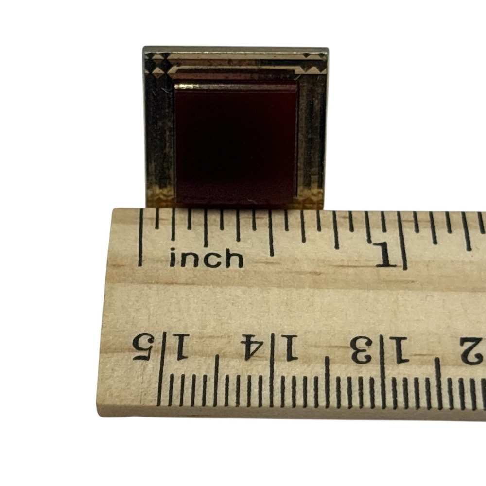 Swank Cufflinks And Tie Clip Red Accent Center Gold Tone Vintage Square Textured - Picture 13 of 13